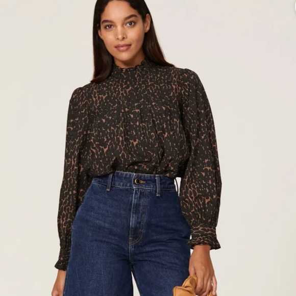 Rails Tops - Rails Ariana Leopard Animal Print Ruffle Collar Blouse Size Large